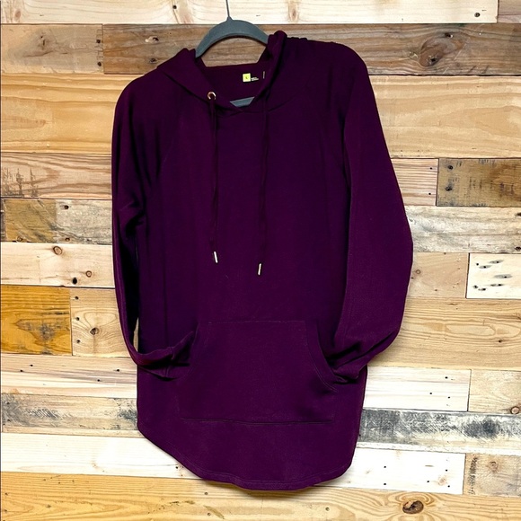 Xersion size Large Super Soft Maroon Hooded Tunic Length Sweatshirt with Pockets - Picture 1 of 10